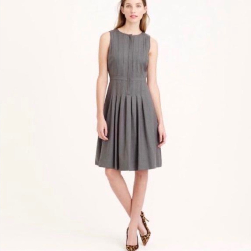 J. Crew Gray Sleeveless A-Line pleated wool work Midi Dress Sz 4 tall